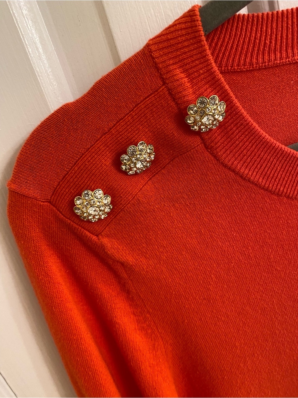 LILLY PULITZER Crewneck Sweater Vibrant Orange-Red Size Small Jeweled Shoulder - Picture 6 of 12